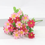 bouquet artificiel violet blanc jaune rouge bleu fleurs soie feuilles vertes moderne décoration maison