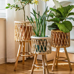 support plante tressé bois rustique conteneur fleur balcon salon naturel