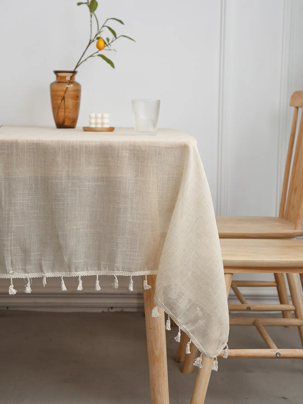nappe table rectangle beige tissage apparent franges rustique minimalisteextérieur intérieurversible polyester