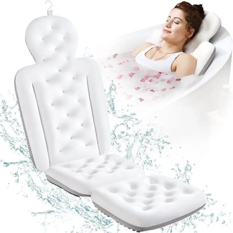coussin bain blanc confortable ergonomique support tête cou dos hanches jambes texture boutons