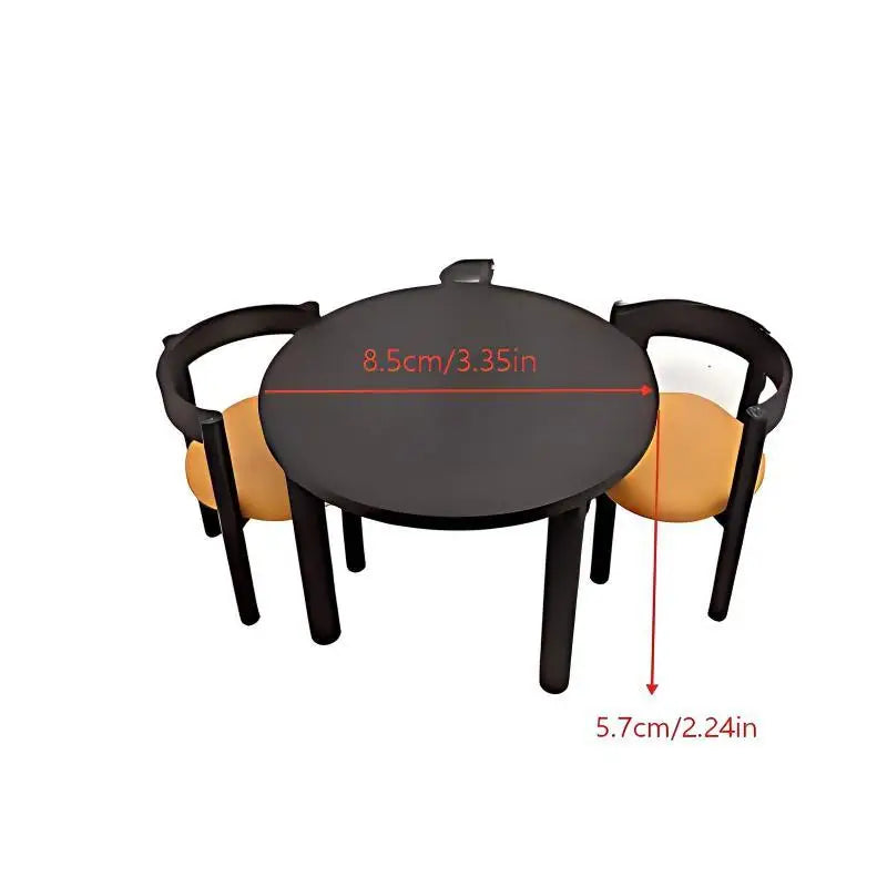 meubles deco miniature table ronde chaises noir orange texture bois moderne set poupées accessoire