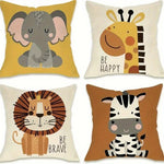 housse coussin animaux savane motif dessin animé enfant joyeux polyester peachskin 40x40cm 45x45cm 50x50cm