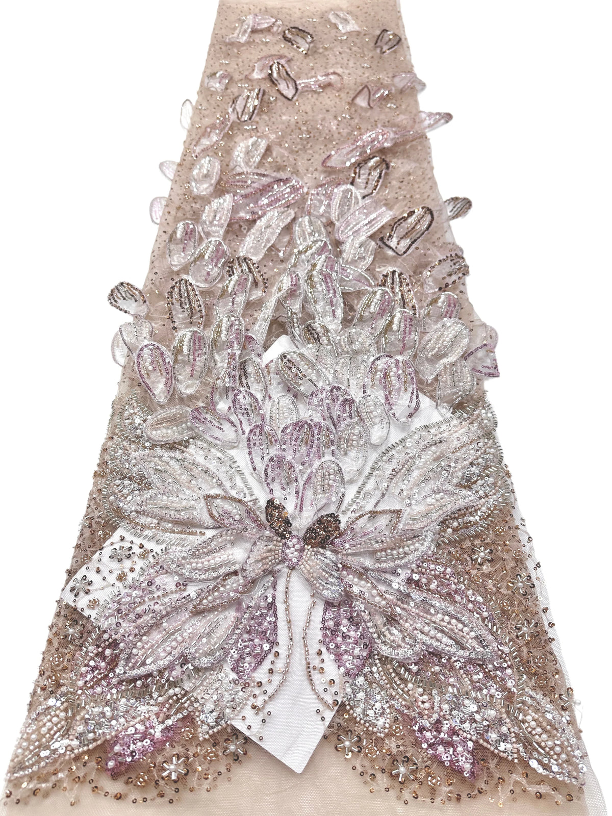 ruban décoratif luxueux fleurs relief strass couleur bleu clair rose beige violet gris élégant