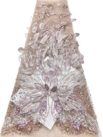ruban décoratif luxueux fleurs relief strass couleur bleu clair rose beige violet gris élégant