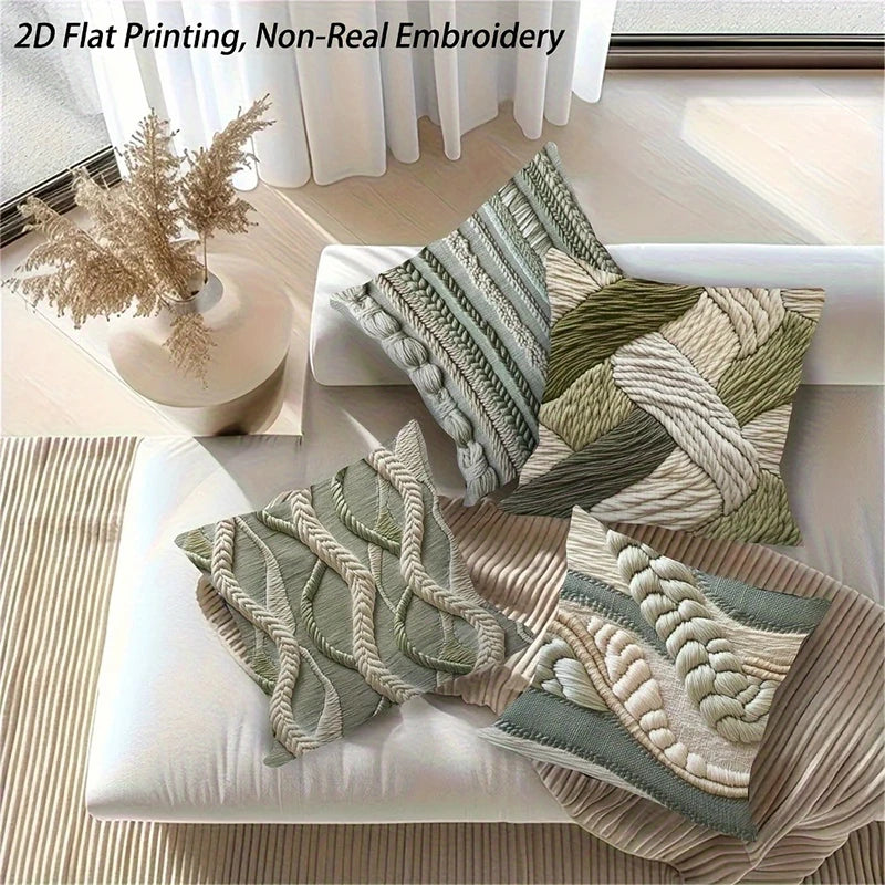 coussins tissés motifs noeuds verts blancs modernes non toxiques respectueux environnement 40x40cm 45x45cm 50x50cm