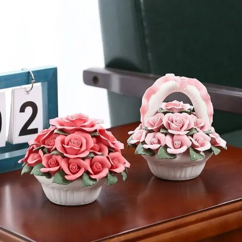 décoration intérieure bouquet artificiel fleurs céramique rose violet bleu blanc kawaii figurines ornement classique