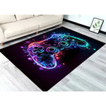 tapis moderne manette jeu colorée noir bleu violet rose jaune blanc