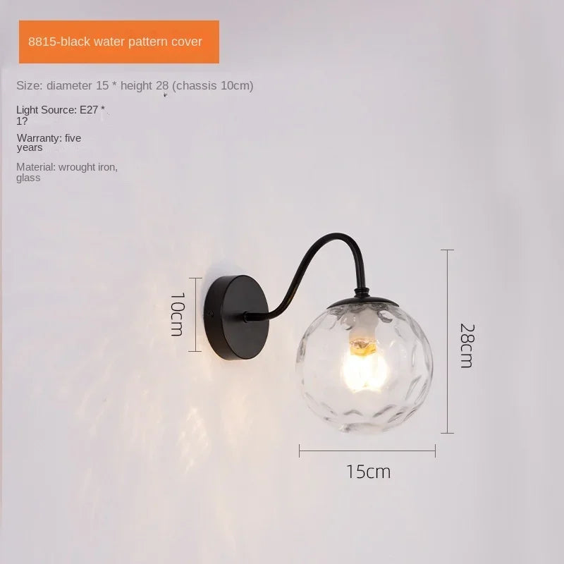 lampe murale moderne appliquée verre noir doré brillante chambre entrée fixée minimaliste lumière led