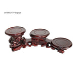 présentoir bois sculpté chinois plateformes circulaires vases céramique fleur séchée bouddha pierre