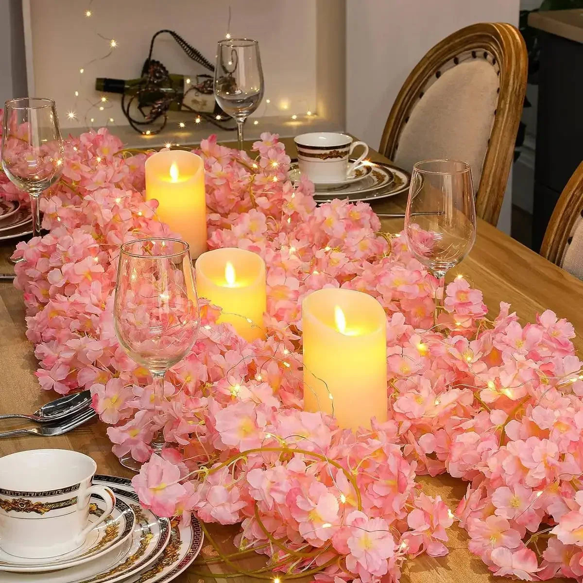 guirlande fleurs cerisier led rose doré tiges flexibles décoration romantique chambre table événement