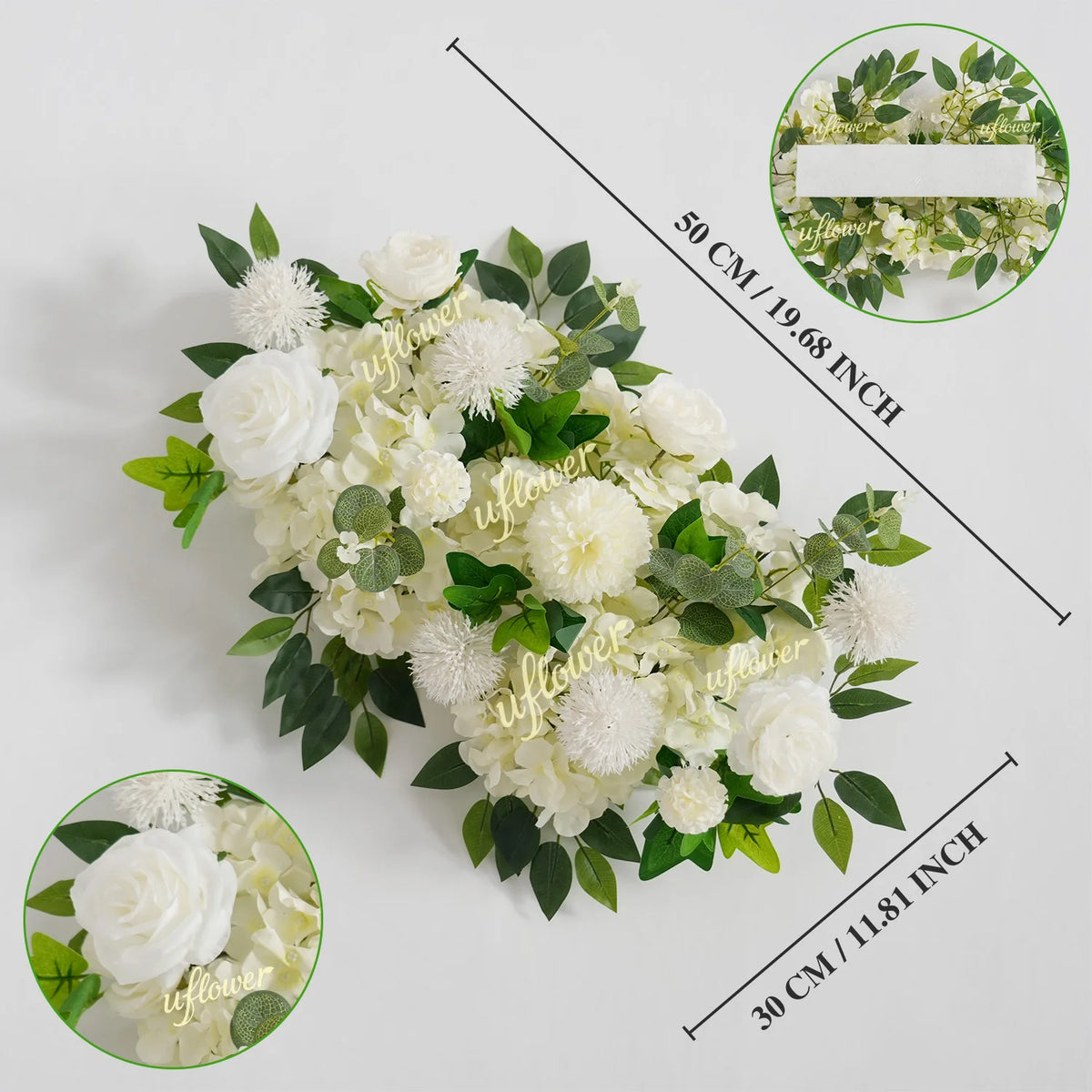 guirlande florale artificielle moderne décoration mariage anniversaire fête extérieure roses blanches vertes