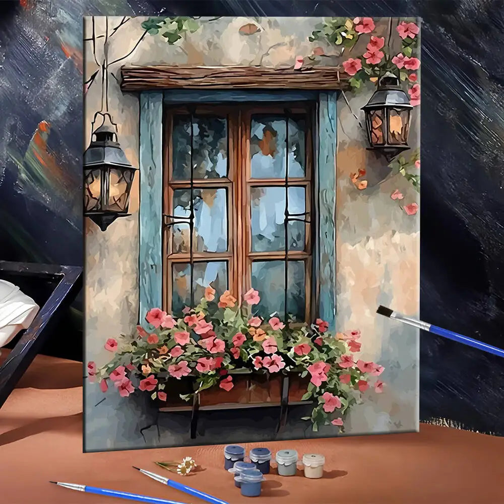 peinture l'huile paysage moderne toile crayons fleurs lanterne fenêtreDecoration mur crochets peinture propylène acrylique
