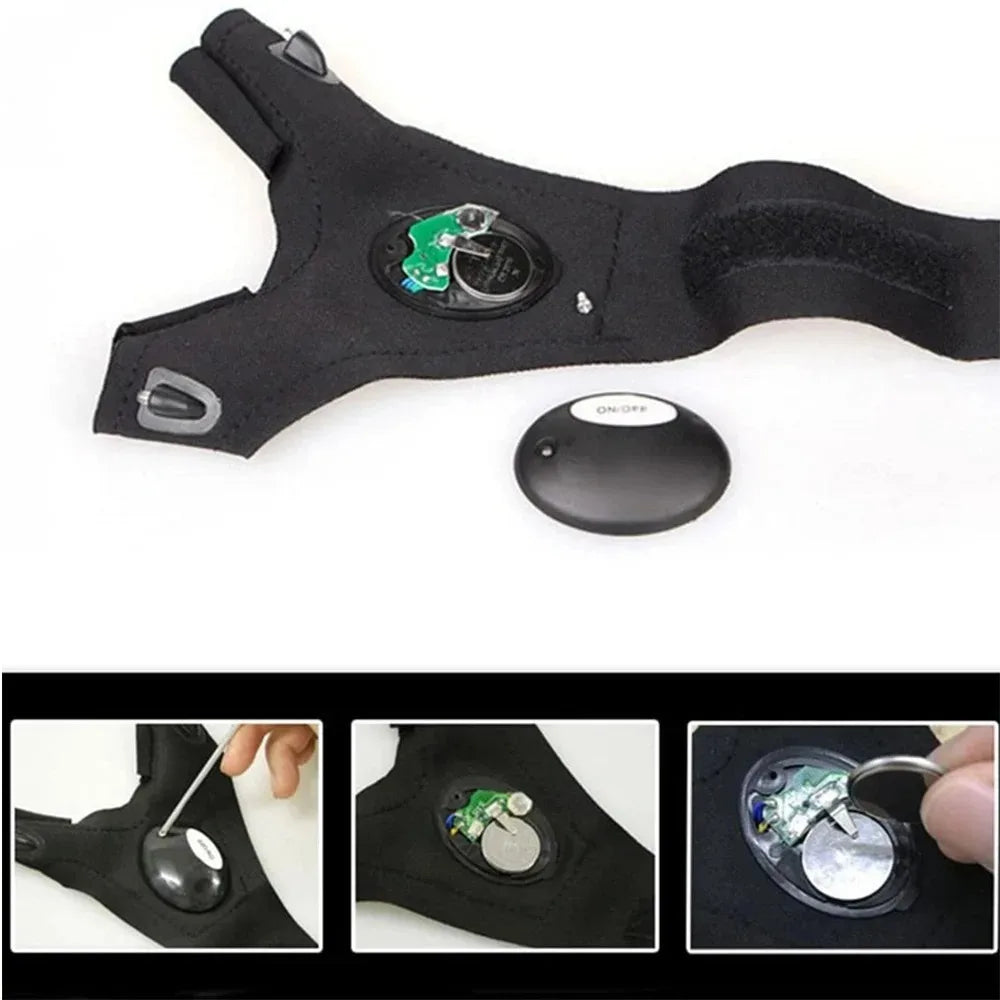 gants travail lampe torche noirs interrupteur velcro pratique camping
