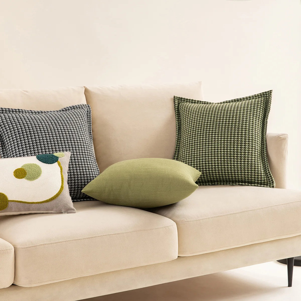 coussin carré décoratif maison moderne motif carreaux marron gris vert 45x45cm 30x50cm 50x50cm