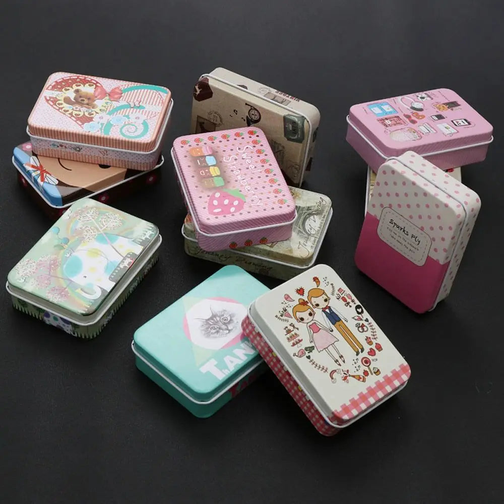 boîtes métalliques multicolores motifs vintage réutilisables rangement accessoires cosmétiques élastiques moderne respectueux environnement