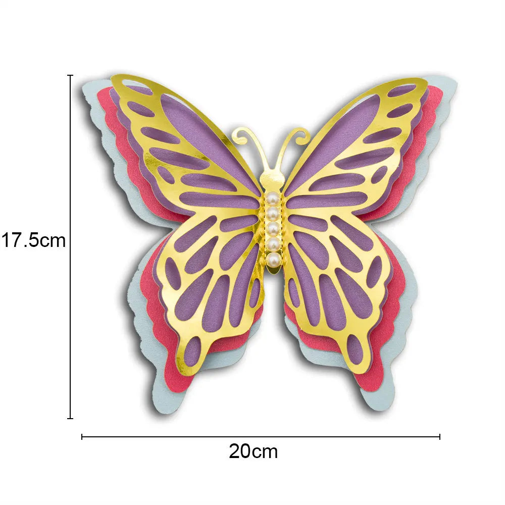 autocollant mur papillon 3d relief artisanal rose blanc doré maison festival mariage
