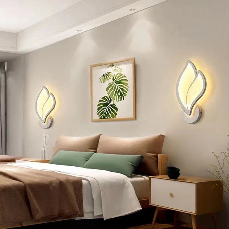 appliques murales modernes blanc feuille stylisée éclairage chambre salon étude entrée led minimaliste