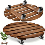 plateforme mobile plante roues verrouillables bois rustique 35cm diamètre 30cm 25cm