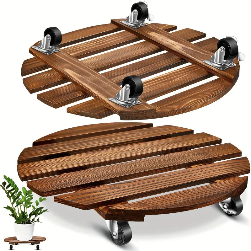 plateforme mobile plante roues verrouillables bois rustique 35cm diamètre 30cm 25cm