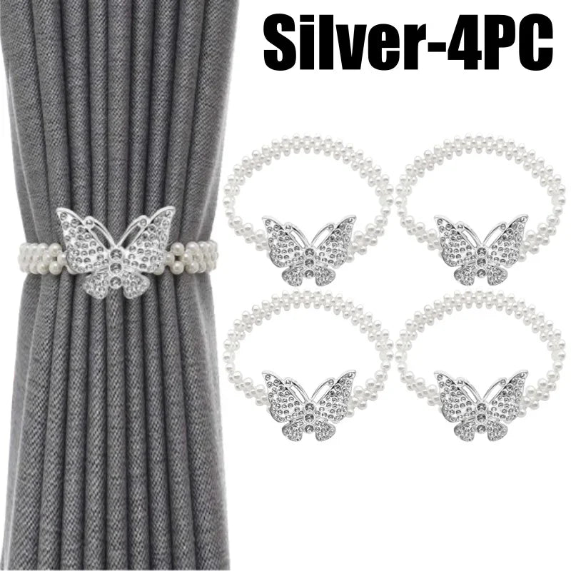 boucle rideau gris rose bleu doré papillon strassé blanches élégante décorative clip fixe