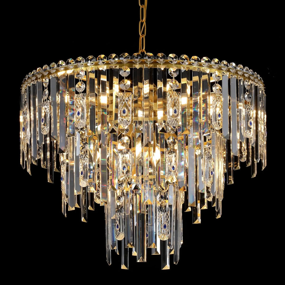 lustre pendentif cristal doré moderne salle manger lumière chaîne brillante chambre restaurant