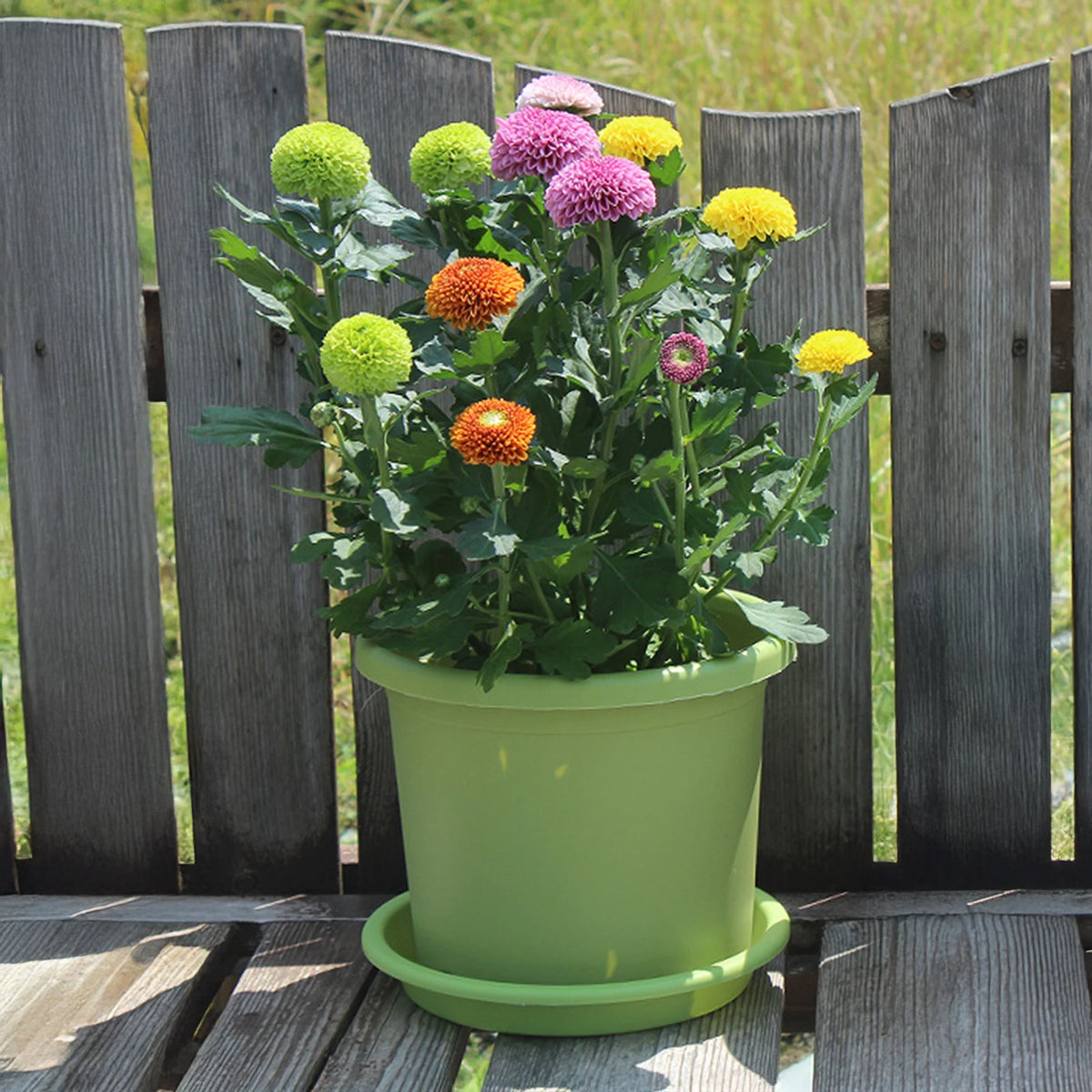 pots fleurs vert clair moderne drainage support jardin balcon 14x12cm 17.5x15cm 21.5x17.8cm
