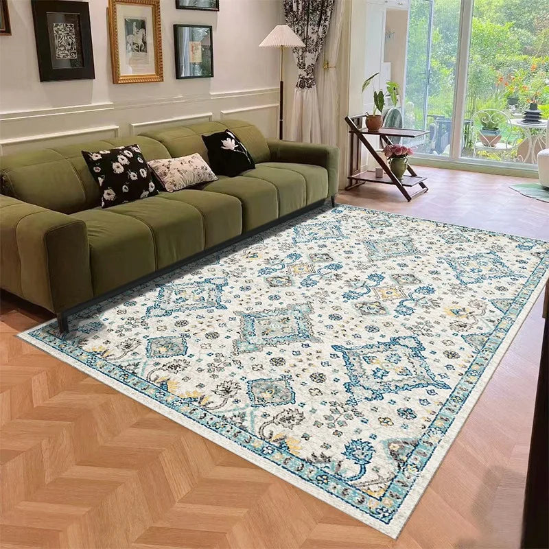 tapis floral orné vert beige bleu classique vintage antidérapant extérieur salon chambre prière