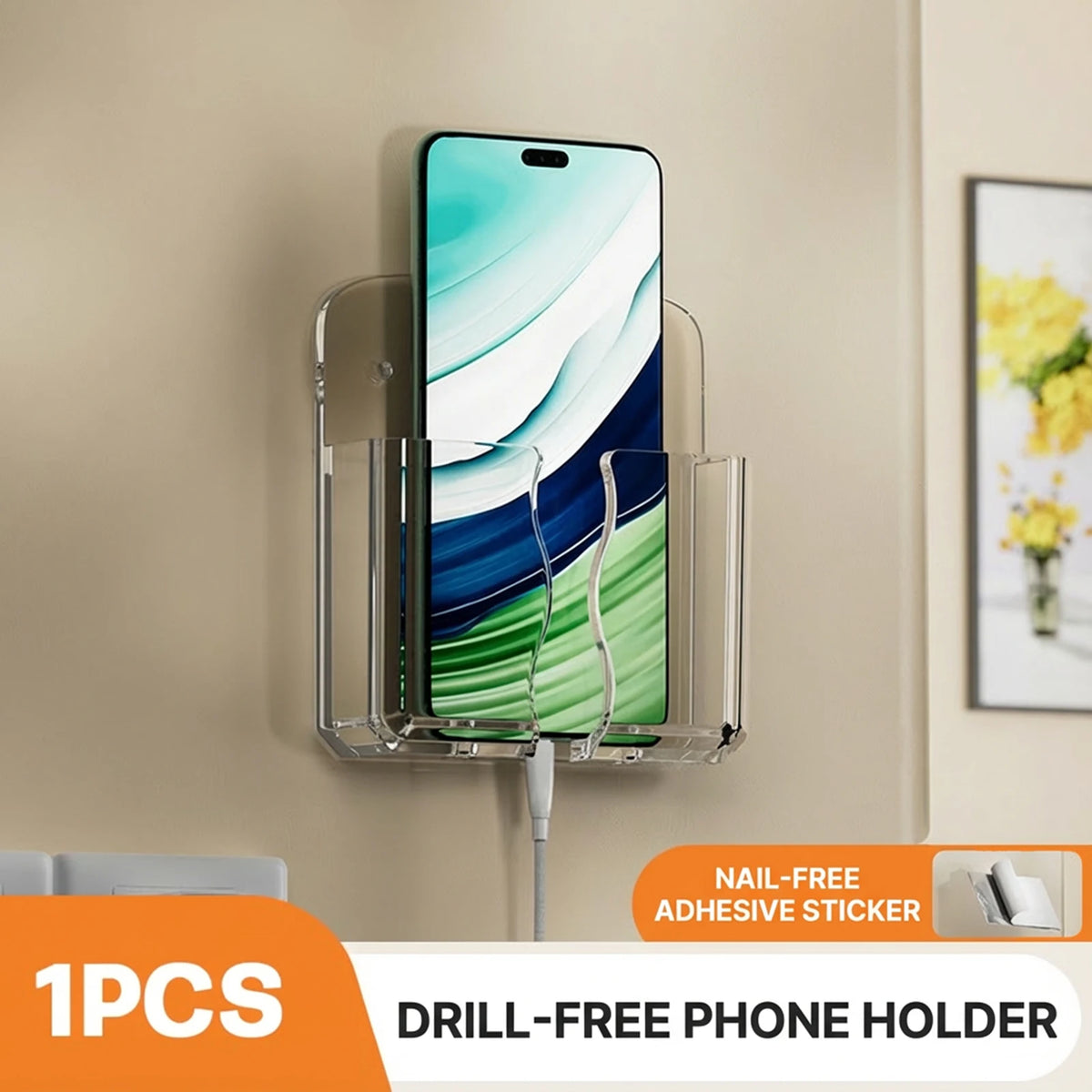 support mural smartphone transparent moderne adhésif charge double rangement chambre salle bain