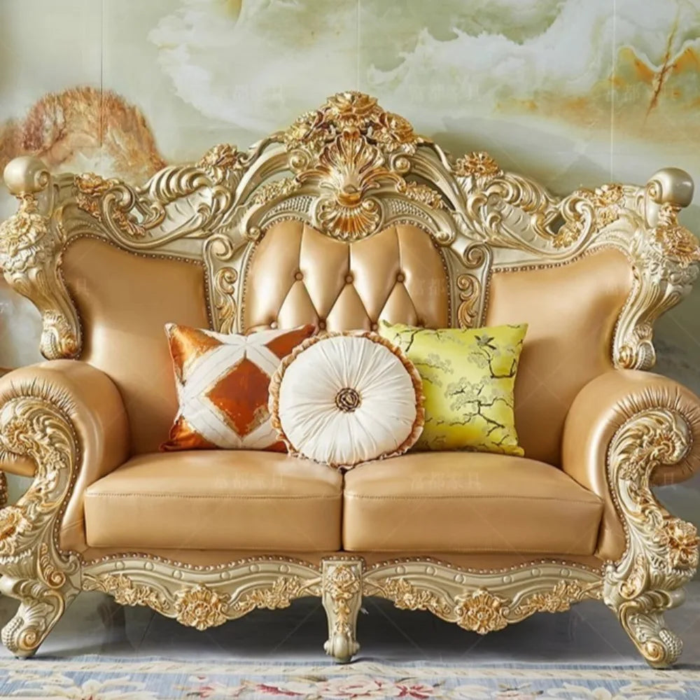 canapé angle beige doré capitonné moderne maison famille salon confortable