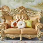 canapé angle beige doré capitonné moderne maison famille salon confortable