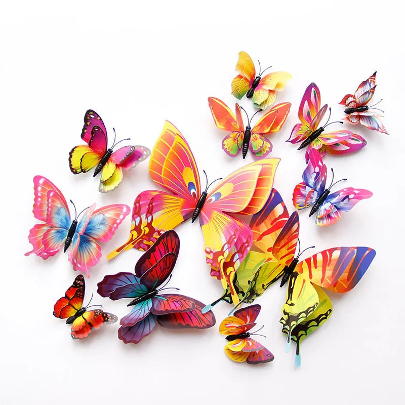 papillons 3d stickers adhésifs colorés rose bleu vert blanc enfants décoration murale brillante chambre