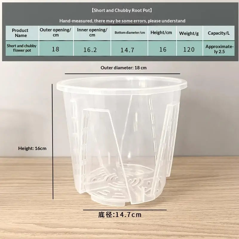 pots orchidées transparents ventilation air circulation 18cm short fat