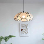 Suspension fleur rétro noire abat-jour tissu