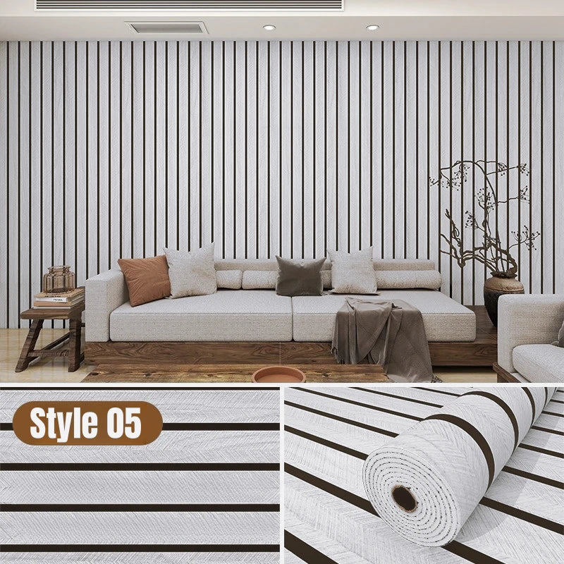 revêtement mural autocollant 3d grain bois moderne facile poser beige noir salon decoration