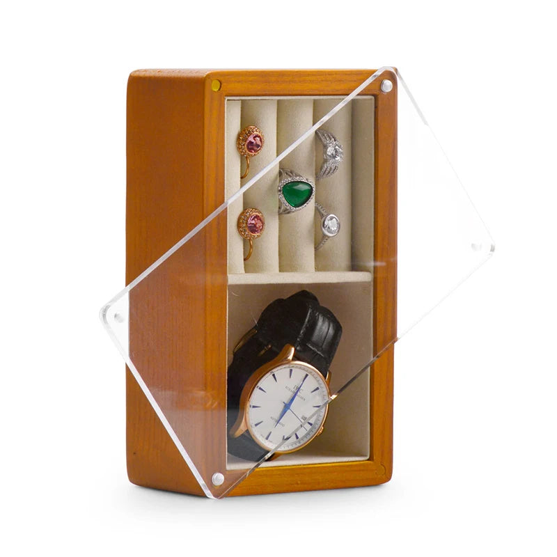 boîtes bijoux marron clair texture bois modernes yeillets colliers bagues montre