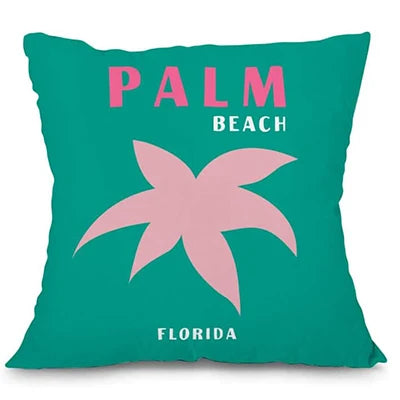 housse coussin carré imprimé moderne vert rose jaune bleu palmier fleur œil 35x35cm 40x40cm