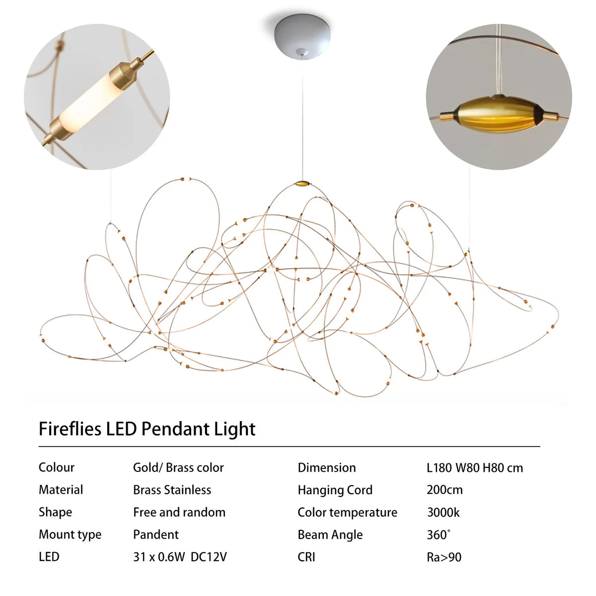 suspension lumineuse contemporaine filigrane doré led opalescente grande salle