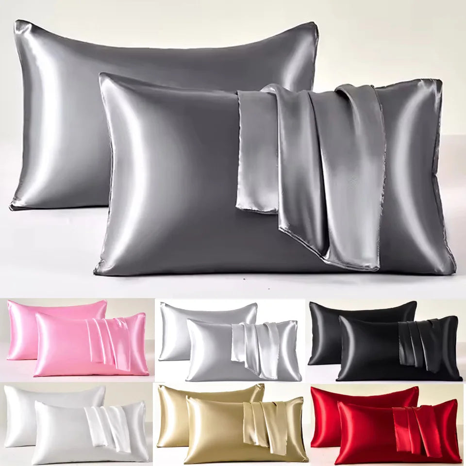 protège oreiller satin brillant fermeture éclair cheveux peau douce couleur unie