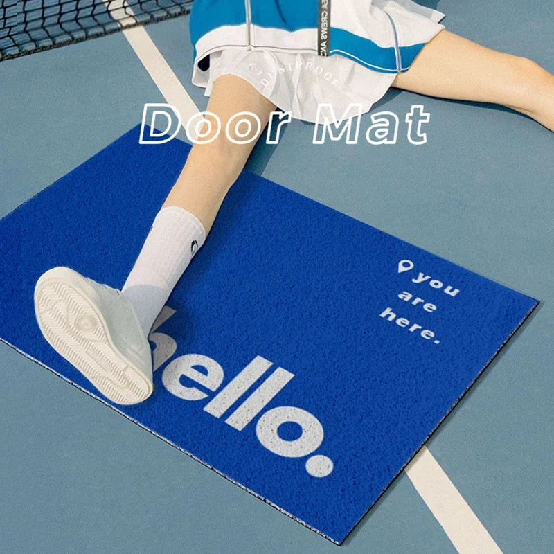 tapis d'entrée moderne lettre hello bleu antidérapant résistant extérieur 40x60cm 50x70cm 60x90cm