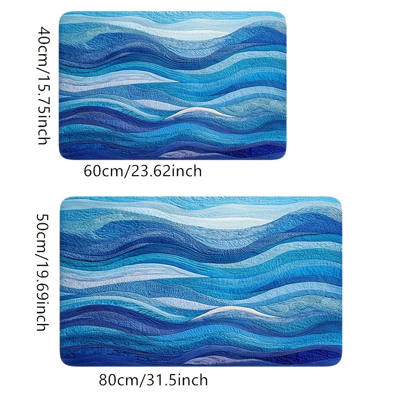 tapis moderne bleu rayures ondulées imperméable antidérapant bain entrée salon extérieur