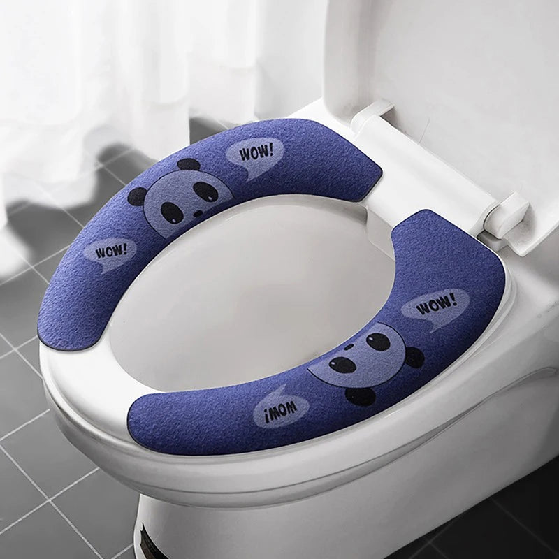 couvre siège toilette adhésif dessins animaux gris bleu orange jaune doux confortable tapis collant