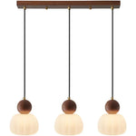 suspension lumineuse trois abatjour bois foncé blanc laiteux moderne minimaliste