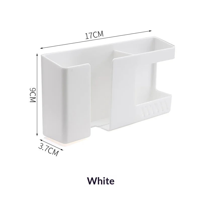 boîte rangement murale moderne double compartiment adhésif smartphone télécommande stylos blanc orange bleu