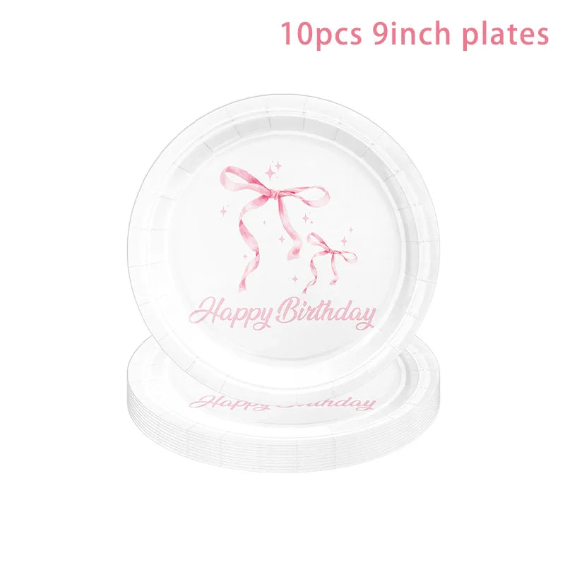 assiettes papier rose serviettes gobelets bannière happy birthday pailles festives enfants femmes anniversaire mariage