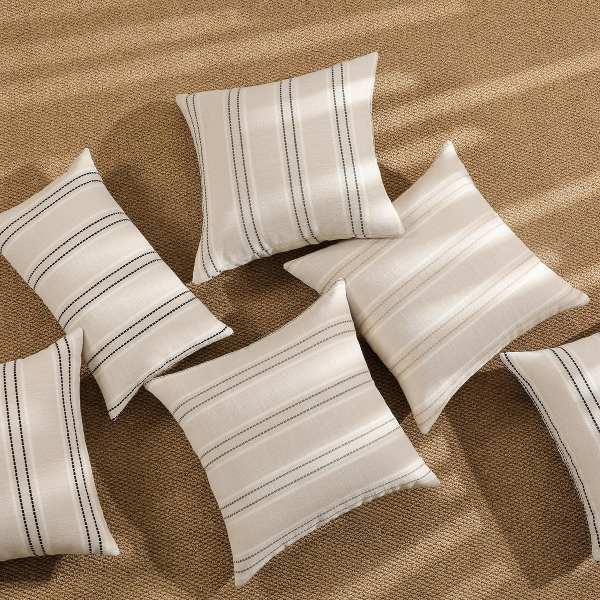 housses coussin rayées polyester non toxique respectueux environnement rustique beige clair fixations