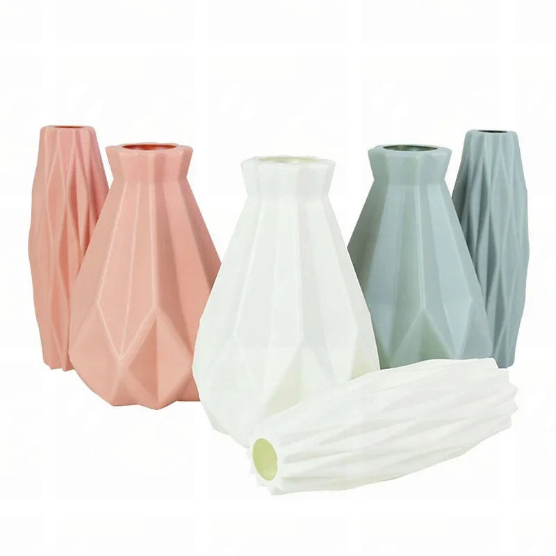 vases modernes vert pastel blanc rose texture géométrique minimaliste