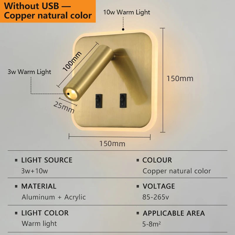 lampe murale led orientable prise usb moderne chambre cuisine entree