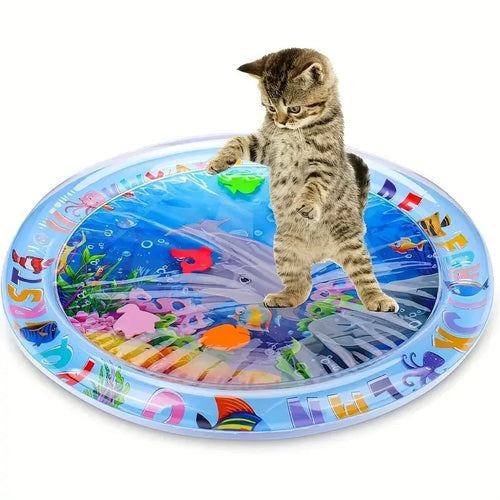 tapis d'eau chats thème marin poissons coraux dessins animaux bleu blanc jouets poissons