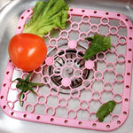 tapis drainage évier carré moderne rose grille cercles clips magnétiques respectueux environnement silicone