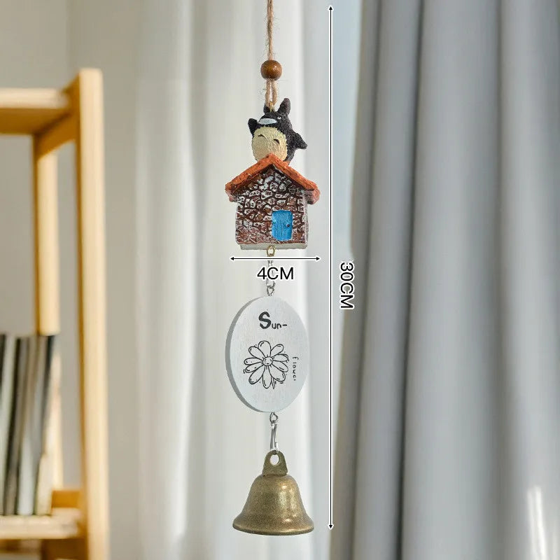 ornements résine cloches jardin japonais totoro animal compagnie motifs bois opaque artisanal